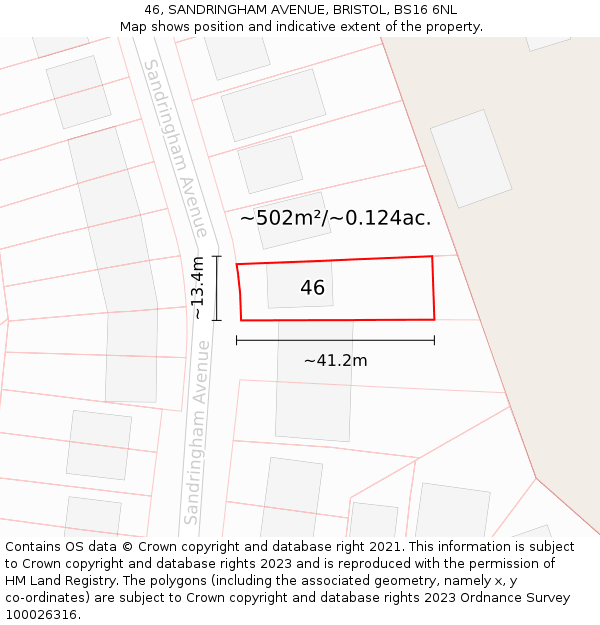 46, SANDRINGHAM AVENUE, BRISTOL, BS16 6NL: Plot and title map