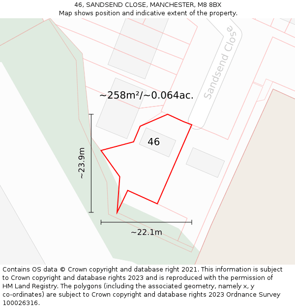 46, SANDSEND CLOSE, MANCHESTER, M8 8BX: Plot and title map