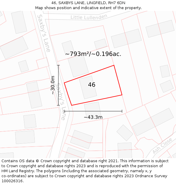 46, SAXBYS LANE, LINGFIELD, RH7 6DN: Plot and title map