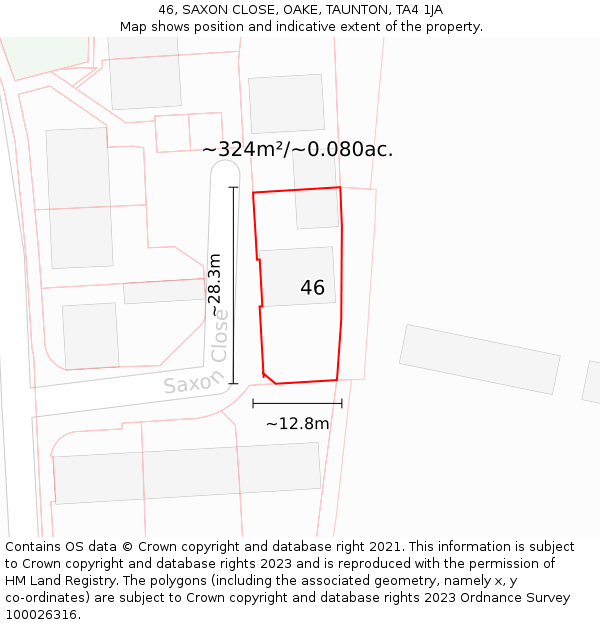 46, SAXON CLOSE, OAKE, TAUNTON, TA4 1JA: Plot and title map