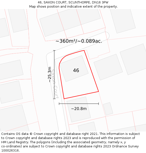 46, SAXON COURT, SCUNTHORPE, DN16 3PW: Plot and title map