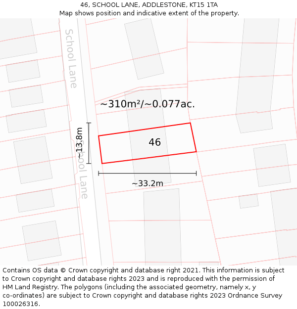 46, SCHOOL LANE, ADDLESTONE, KT15 1TA: Plot and title map