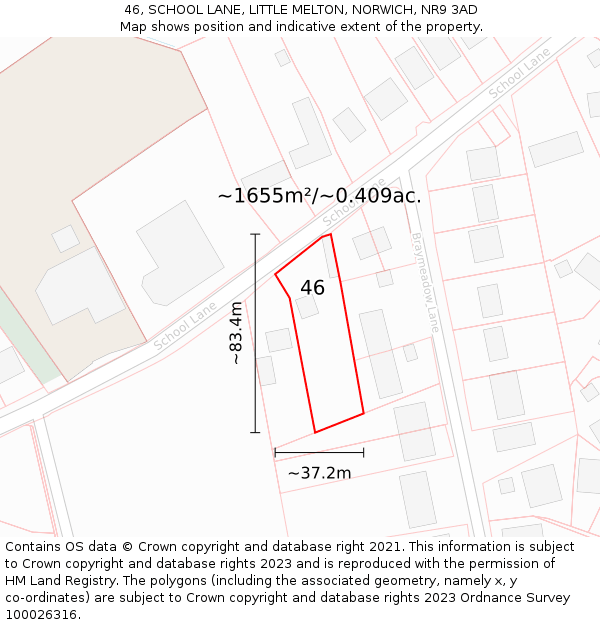 46, SCHOOL LANE, LITTLE MELTON, NORWICH, NR9 3AD: Plot and title map