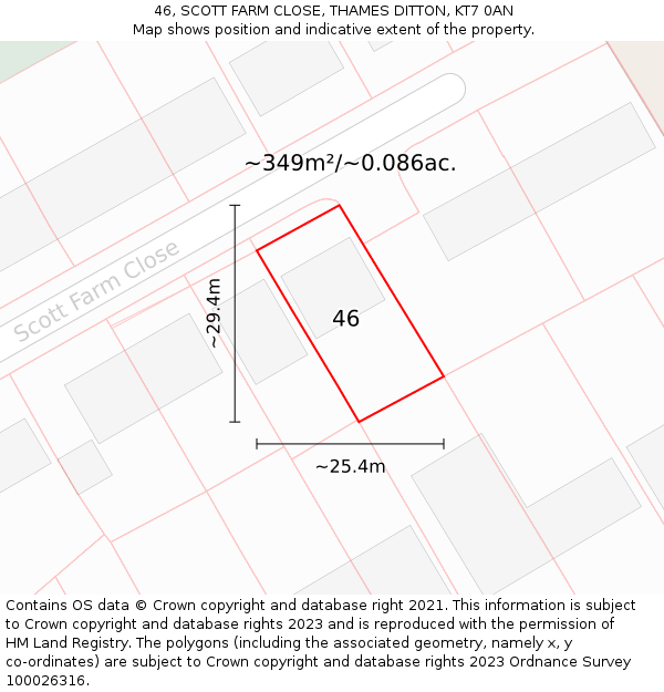 46, SCOTT FARM CLOSE, THAMES DITTON, KT7 0AN: Plot and title map