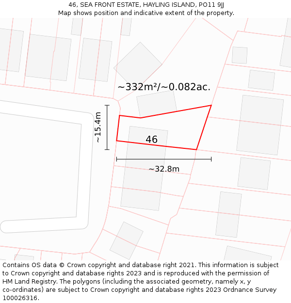 46, SEA FRONT ESTATE, HAYLING ISLAND, PO11 9JJ: Plot and title map