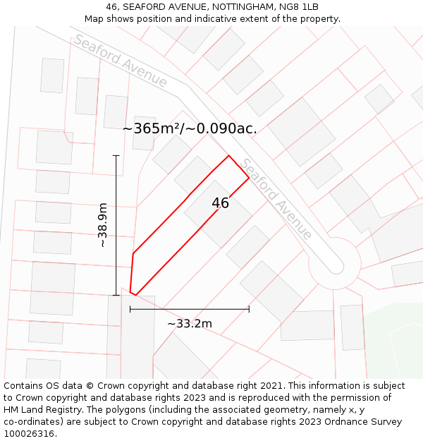 46, SEAFORD AVENUE, NOTTINGHAM, NG8 1LB: Plot and title map