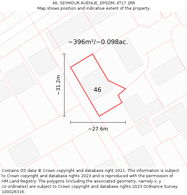 46, SEYMOUR AVENUE, EPSOM, KT17 2RR: Plot and title map