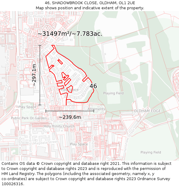 46, SHADOWBROOK CLOSE, OLDHAM, OL1 2UE: Plot and title map