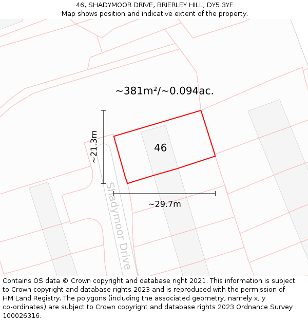 46, SHADYMOOR DRIVE, BRIERLEY HILL, DY5 3YF: Plot and title map