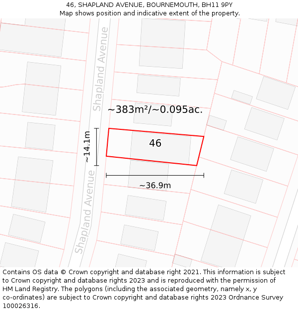 46, SHAPLAND AVENUE, BOURNEMOUTH, BH11 9PY: Plot and title map