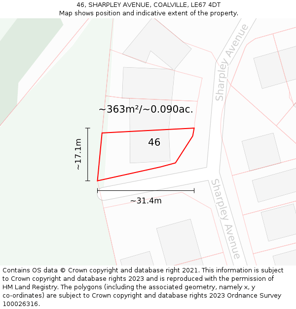 46, SHARPLEY AVENUE, COALVILLE, LE67 4DT: Plot and title map