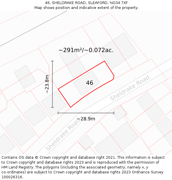 46, SHELDRAKE ROAD, SLEAFORD, NG34 7XF: Plot and title map