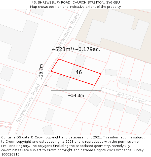 46, SHREWSBURY ROAD, CHURCH STRETTON, SY6 6EU: Plot and title map