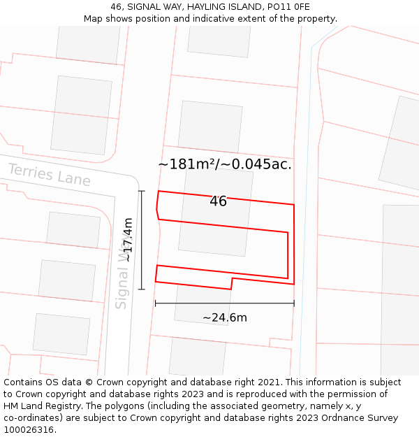 46, SIGNAL WAY, HAYLING ISLAND, PO11 0FE: Plot and title map