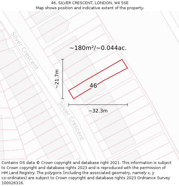 46, SILVER CRESCENT, LONDON, W4 5SE: Plot and title map