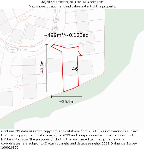 46, SILVER TREES, SHANKLIN, PO37 7ND: Plot and title map