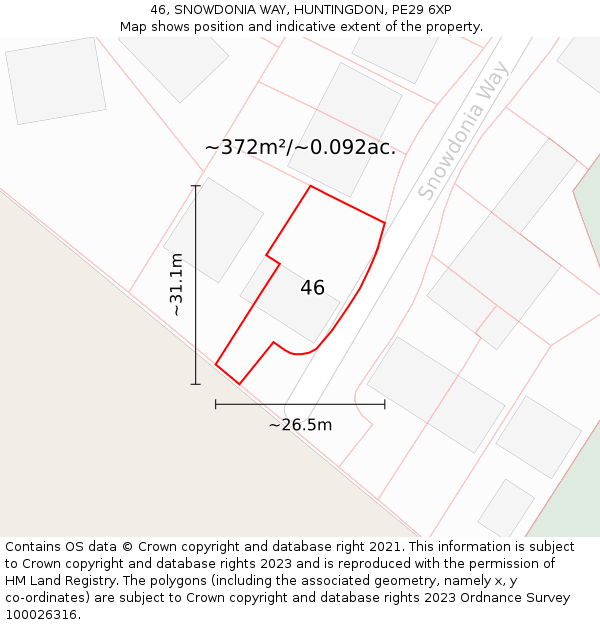 46, SNOWDONIA WAY, HUNTINGDON, PE29 6XP: Plot and title map