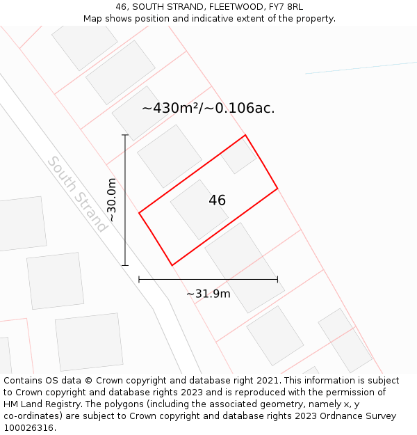 46, SOUTH STRAND, FLEETWOOD, FY7 8RL: Plot and title map