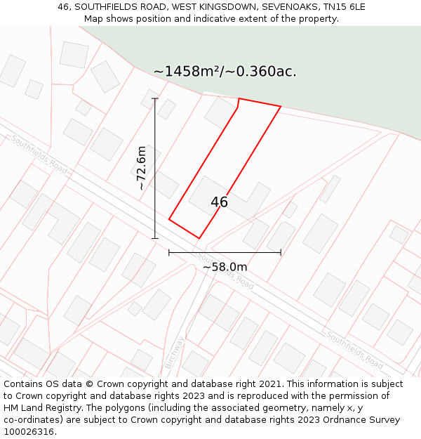 46, SOUTHFIELDS ROAD, WEST KINGSDOWN, SEVENOAKS, TN15 6LE: Plot and title map