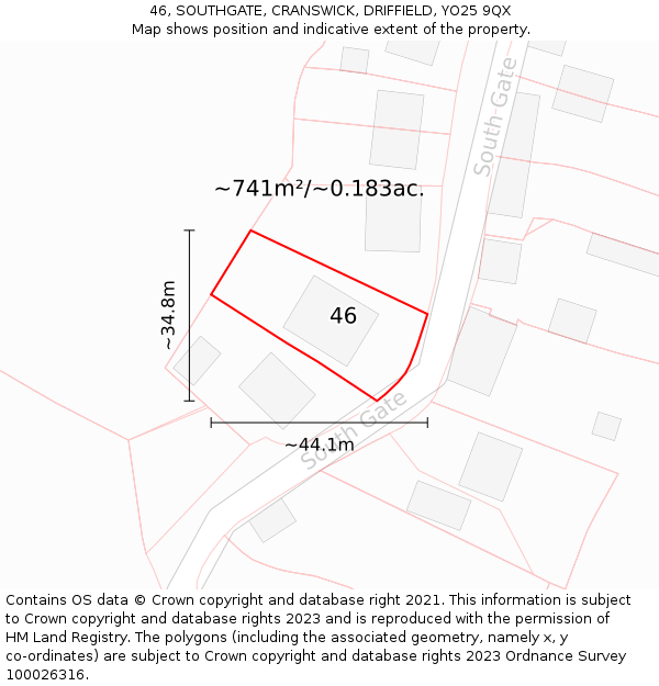 46, SOUTHGATE, CRANSWICK, DRIFFIELD, YO25 9QX: Plot and title map