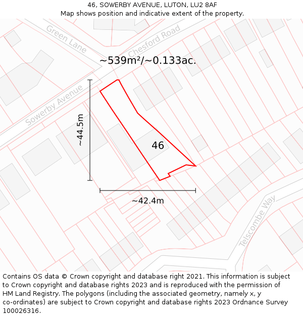 46, SOWERBY AVENUE, LUTON, LU2 8AF: Plot and title map