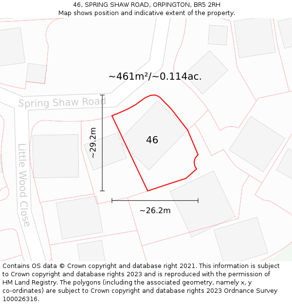 46, SPRING SHAW ROAD, ORPINGTON, BR5 2RH: Plot and title map
