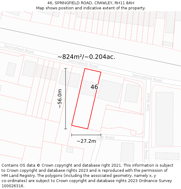 46, SPRINGFIELD ROAD, CRAWLEY, RH11 8AH: Plot and title map