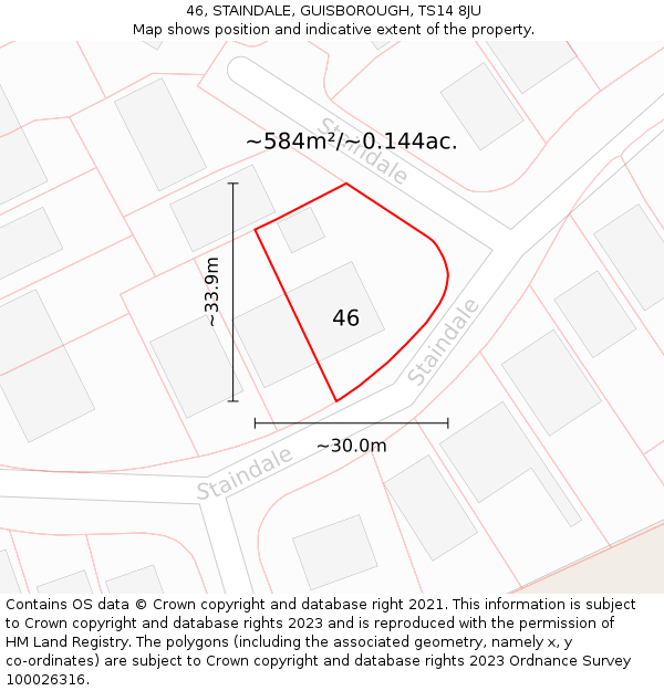 46, STAINDALE, GUISBOROUGH, TS14 8JU: Plot and title map