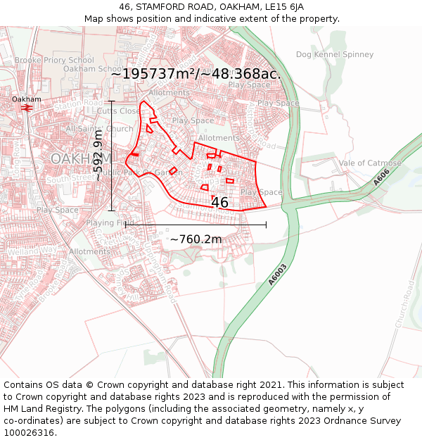 46, STAMFORD ROAD, OAKHAM, LE15 6JA: Plot and title map