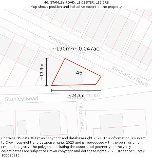 46, STANLEY ROAD, LEICESTER, LE2 1RE: Plot and title map