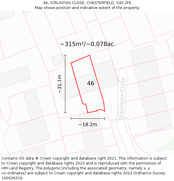 46, STAUNTON CLOSE, CHESTERFIELD, S40 2FE: Plot and title map