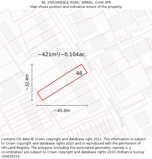 46, STAVORDALE ROAD, WIRRAL, CH46 9PR: Plot and title map