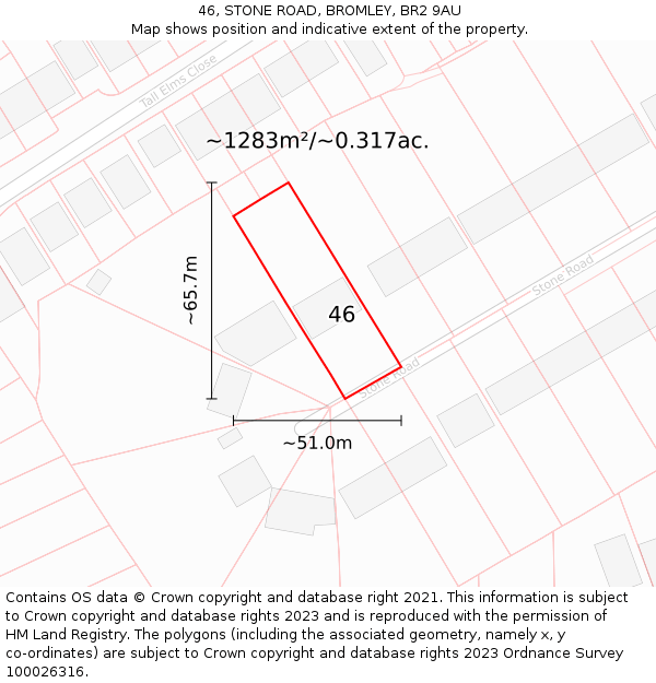 46, STONE ROAD, BROMLEY, BR2 9AU: Plot and title map