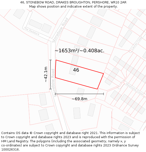 46, STONEBOW ROAD, DRAKES BROUGHTON, PERSHORE, WR10 2AR: Plot and title map