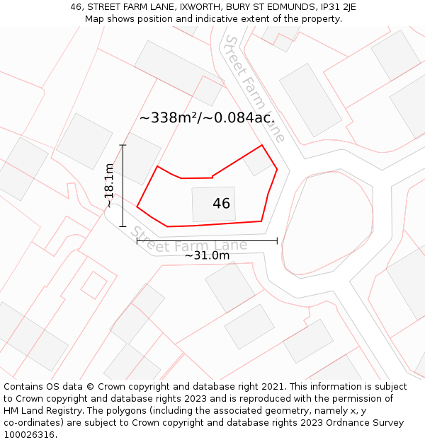 46, STREET FARM LANE, IXWORTH, BURY ST EDMUNDS, IP31 2JE: Plot and title map