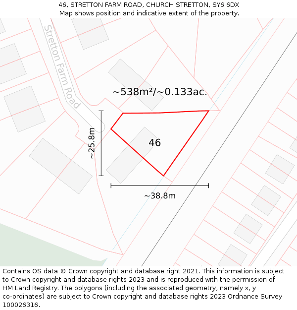 46, STRETTON FARM ROAD, CHURCH STRETTON, SY6 6DX: Plot and title map