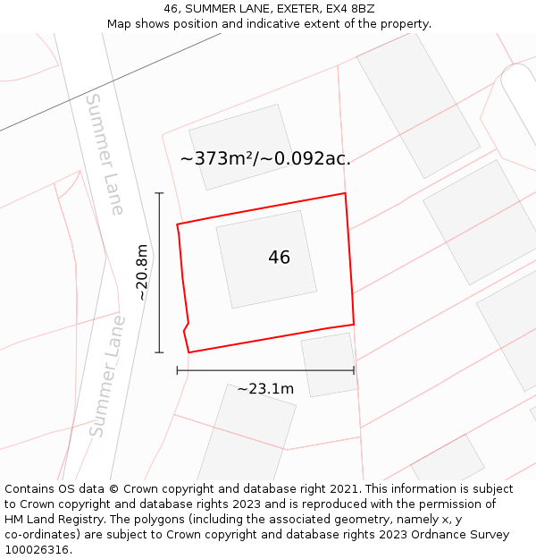 46, SUMMER LANE, EXETER, EX4 8BZ: Plot and title map