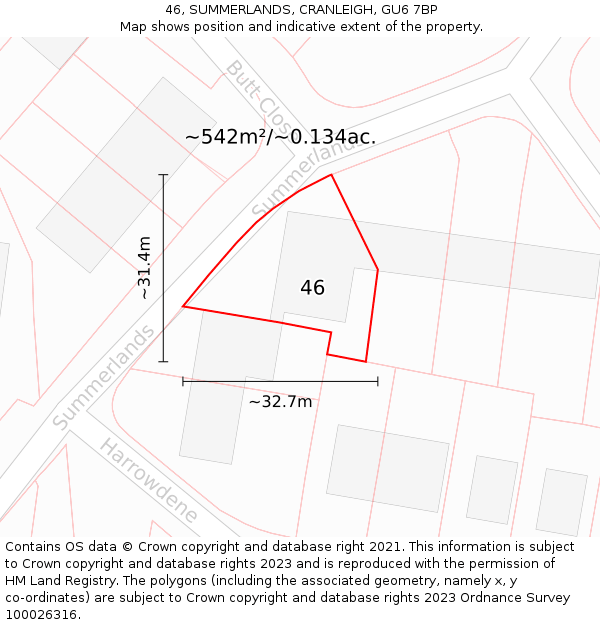 46, SUMMERLANDS, CRANLEIGH, GU6 7BP: Plot and title map