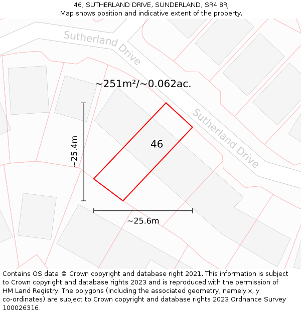 46, SUTHERLAND DRIVE, SUNDERLAND, SR4 8RJ: Plot and title map