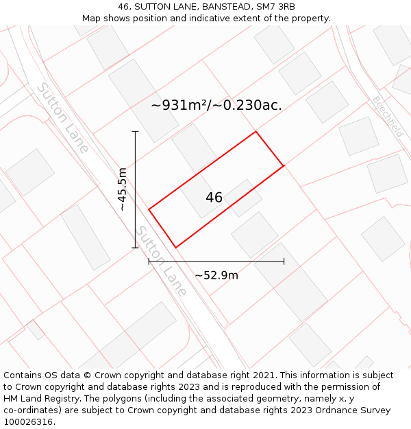 46, SUTTON LANE, BANSTEAD, SM7 3RB: Plot and title map