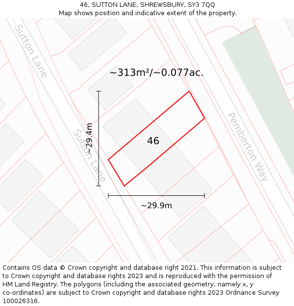 46, SUTTON LANE, SHREWSBURY, SY3 7QQ: Plot and title map