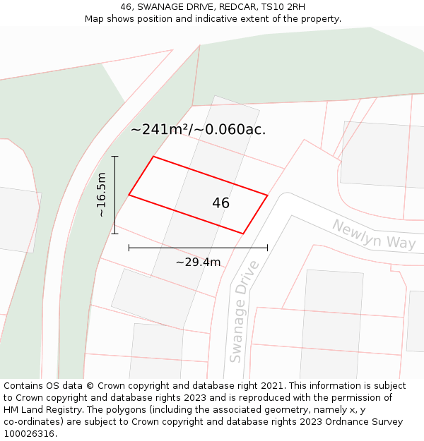 46, SWANAGE DRIVE, REDCAR, TS10 2RH: Plot and title map