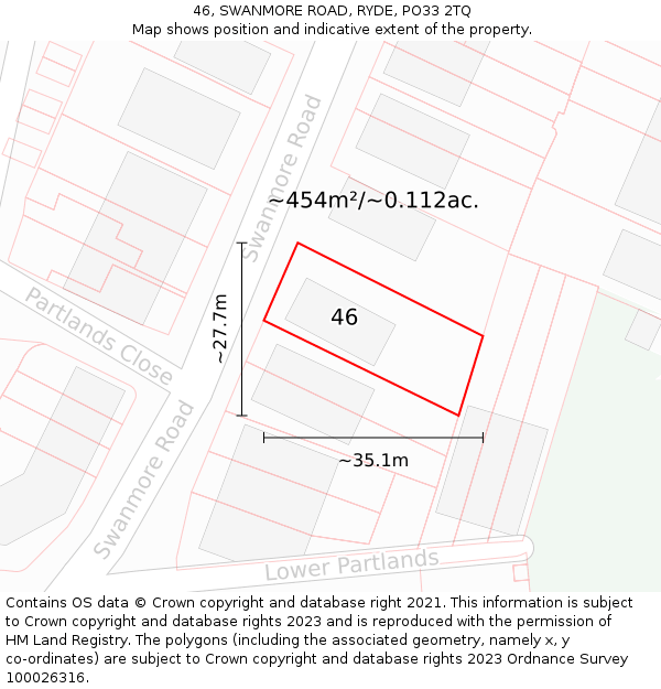 46, SWANMORE ROAD, RYDE, PO33 2TQ: Plot and title map