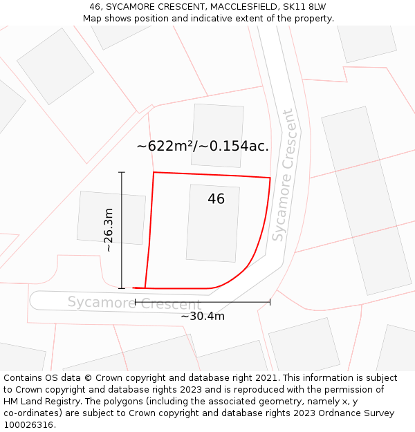 46, SYCAMORE CRESCENT, MACCLESFIELD, SK11 8LW: Plot and title map