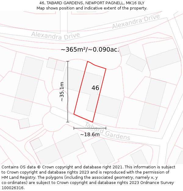 46, TABARD GARDENS, NEWPORT PAGNELL, MK16 0LY: Plot and title map