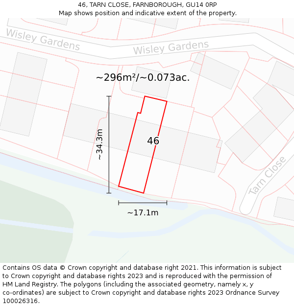 46, TARN CLOSE, FARNBOROUGH, GU14 0RP: Plot and title map