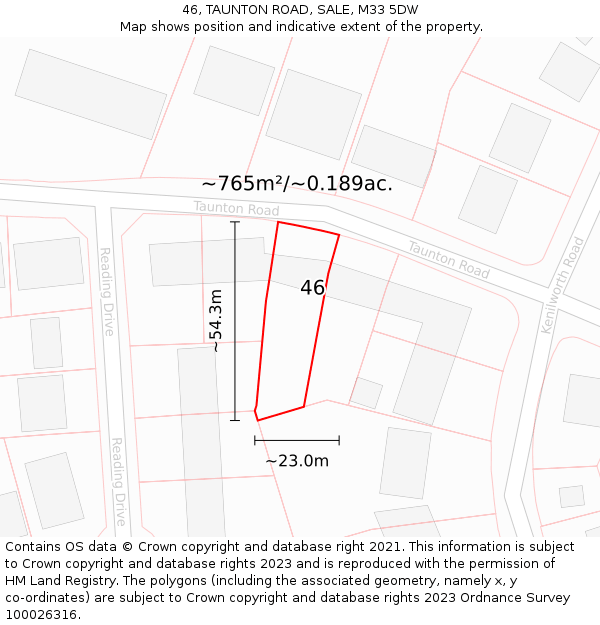 46, TAUNTON ROAD, SALE, M33 5DW: Plot and title map