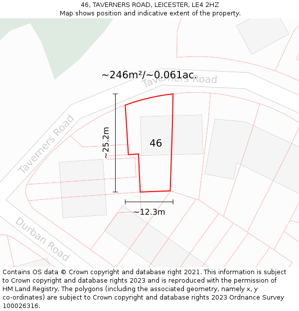 46, TAVERNERS ROAD, LEICESTER, LE4 2HZ: Plot and title map
