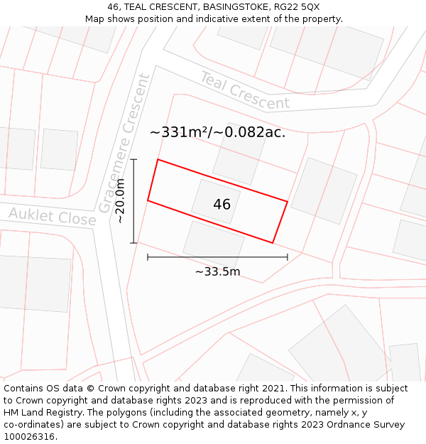 46, TEAL CRESCENT, BASINGSTOKE, RG22 5QX: Plot and title map