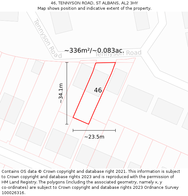 46, TENNYSON ROAD, ST ALBANS, AL2 3HY: Plot and title map